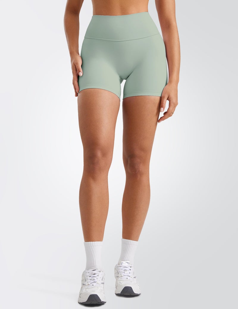 INGIA Womens High Waist No Front Seam Scrunch Butt Biker Shorts 5 Inches V-Back Scrunch Booty Gym Workouts Mineral Small - Image 4