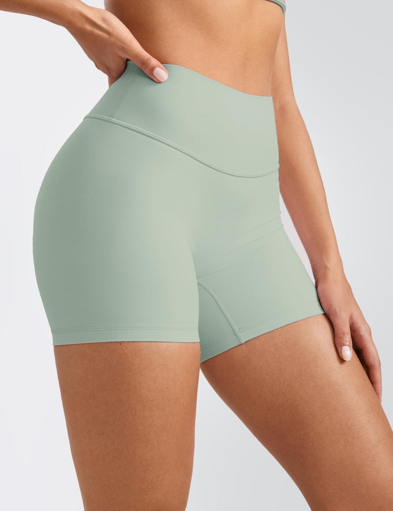 INGIA Womens High Waist No Front Seam Scrunch Butt Biker Shorts 5 Inches V-Back Scrunch Booty Gym Workouts Mineral Small - Image 3