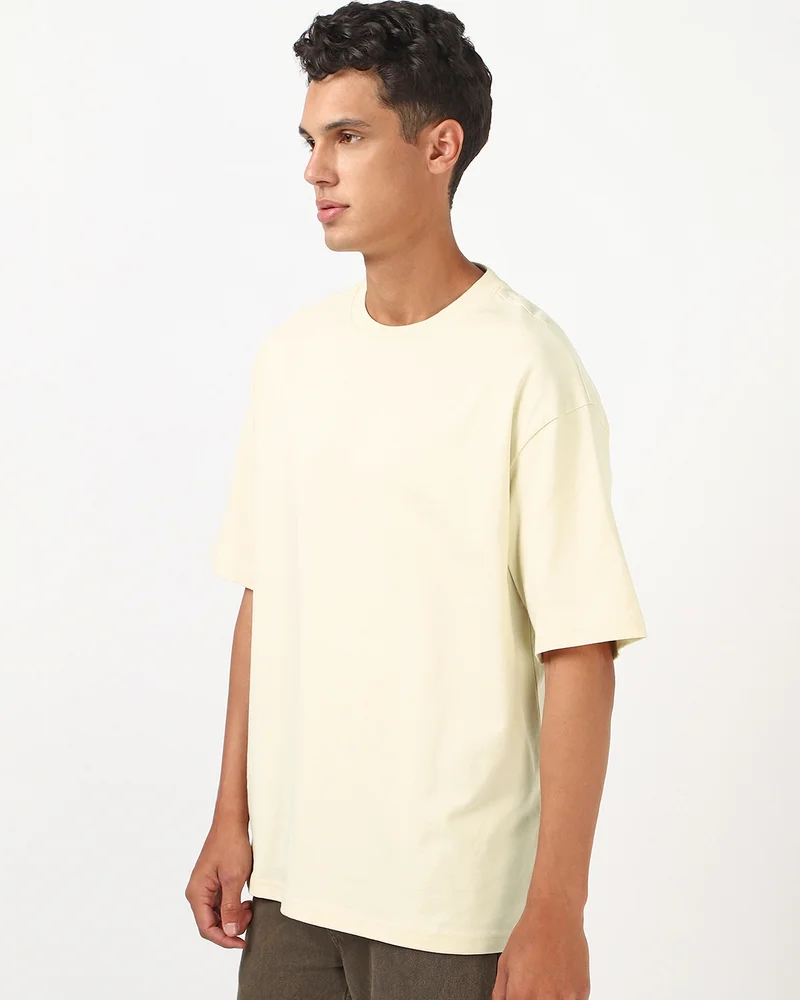 bewakoof Men's Off White Oversized T-shirt