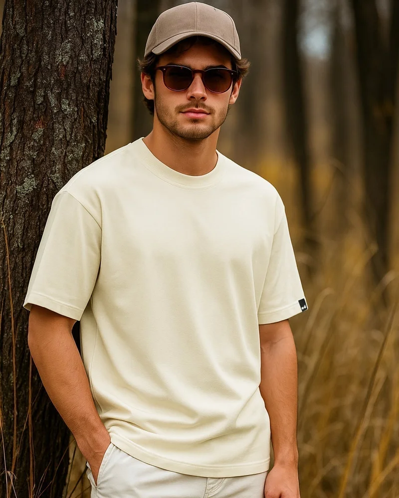 bewakoof Men's Off White Oversized T-shirt