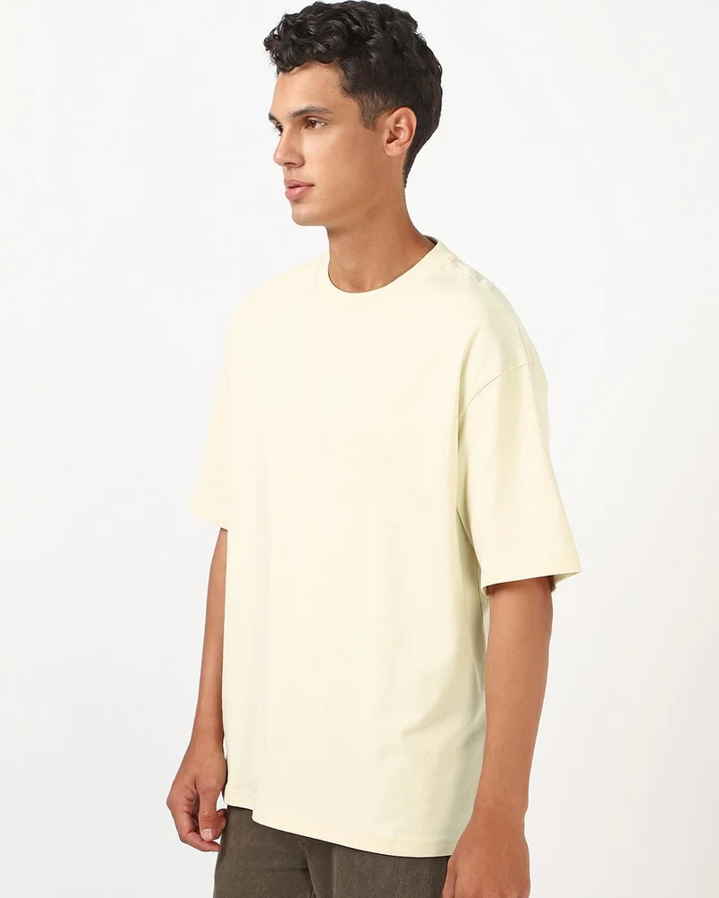 bewakoof Men's Off White Oversized T-shirt