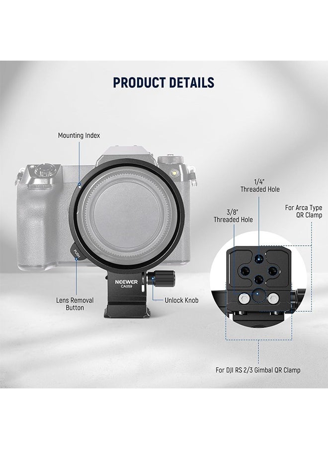 NEEWER Rotatable Collar Mount Plate for Fujifilm GFX100 II 100S 50S II, Fast Horizontal to Vertical Camera Tripod Lens Mount Ring Compatible with DJI RS 3/2 & Arca Quick Release System, CA059