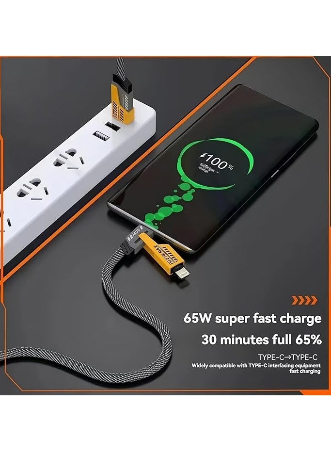 TIGER - 4-in-1 Multi Charging Cable, 120CM [65W] Fast Charging - iPhone 16/15/14/13 Pro Max, Airpods, iWatch, iPad, MacBook, Samsung S24/S23/S22 & Google (2M) - Image 1