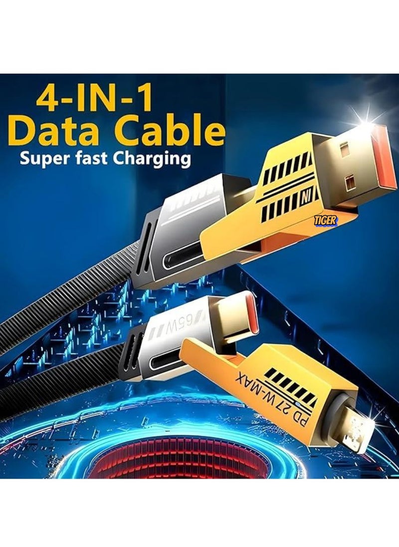TIGER - 4-in-1 Multi Charging Cable, 120CM [65W] Fast Charging - iPhone 16/15/14/13 Pro Max, Airpods, iWatch, iPad, MacBook, Samsung S24/S23/S22 & Google (2M) - Image 1