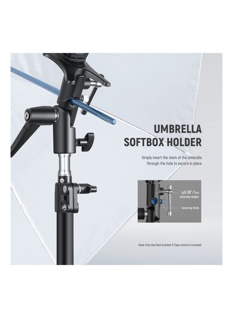 SYOSI Camera Flash Bracket, H-Type Mount, with Umbrella Softbox Holder, 180° Swivel Adjustable Metal Light Stand Adapter with 1/4" to 3/8" Screw Adapter for Speedlite LED Lamp Light Stand Tripod  - Image 4