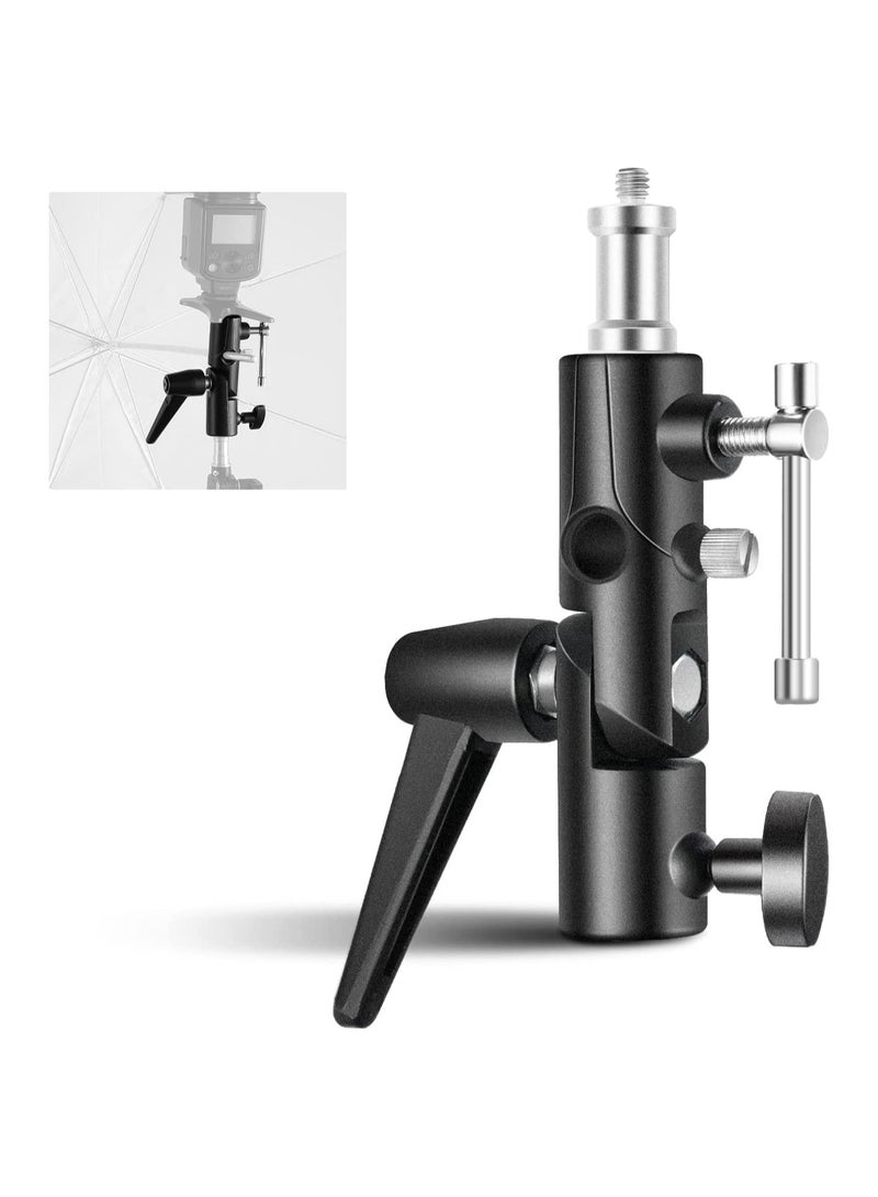 SYOSI Camera Flash Bracket, H-Type Mount, with Umbrella Softbox Holder, 180° Swivel Adjustable Metal Light Stand Adapter with 1/4" to 3/8" Screw Adapter for Speedlite LED Lamp Light Stand Tripod  - Image 1