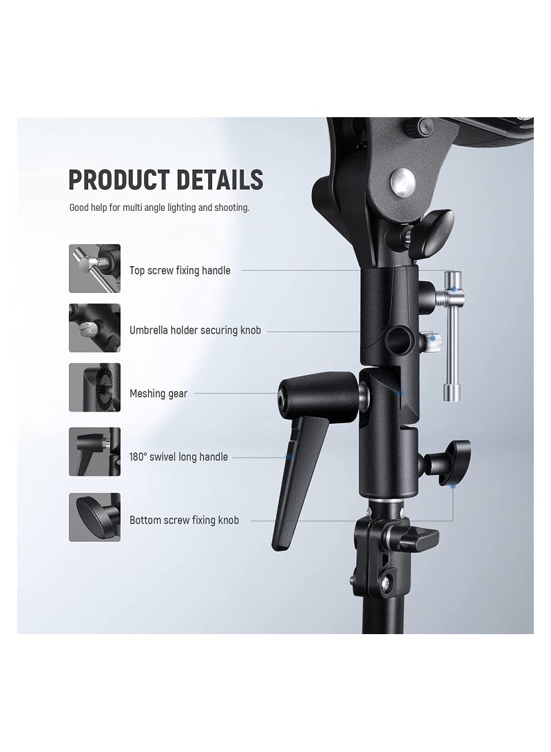 SYOSI Camera Flash Bracket, H-Type Mount, with Umbrella Softbox Holder, 180° Swivel Adjustable Metal Light Stand Adapter with 1/4" to 3/8" Screw Adapter for Speedlite LED Lamp Light Stand Tripod  - Image 5