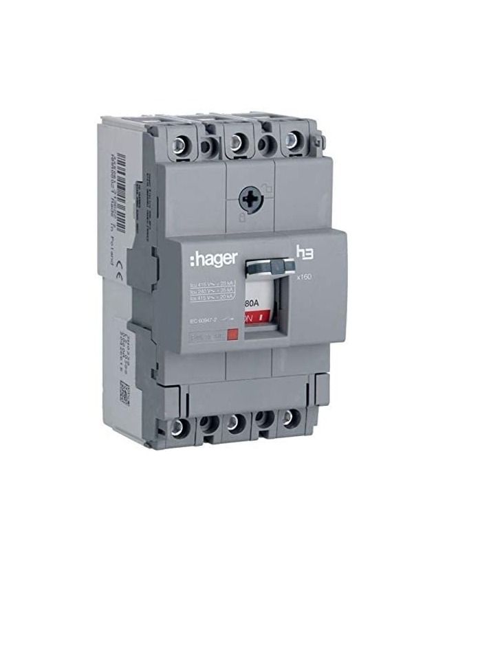 Hager Moulded Case Circuit Breaker 80A TP MCCB 25KA HHA080Z x160-H3  - Image 1