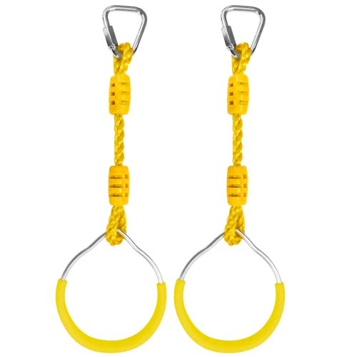 Hokilands Swing Ninja Ring Indoor Outdoor Backyard PlaySet Fitness Gymnastic Training Equipment 2 Pack Yellow Hanging Jungle Gym Fist Trapeze Monkey Bars Climbing Ring Ninja Warrior Obstacle Course Attachments - Image 1