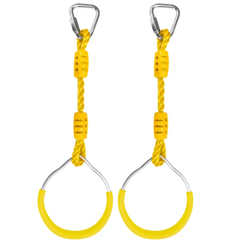 Hokilands Swing Ninja Ring Indoor Outdoor Backyard PlaySet Fitness Gymnastic Training Equipment 2 Pack Yellow Hanging Jungle Gym Fist Trapeze Monkey Bars Climbing Ring Ninja Warrior Obstacle Course Attachments - Image 2