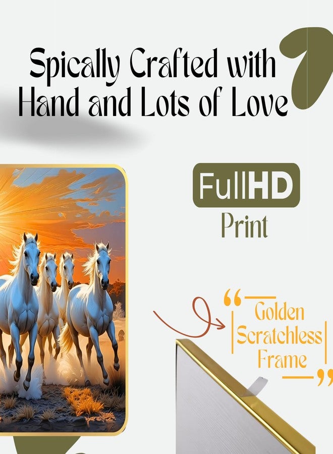 Arkasto 7 Running Horses MDF Wall Art 12x18 Inch | Golden Border Vastu Painting for Home & Office Décor | Modern Elegant Wall Hanging Frame for Living Room, Bedroom (Design 3) - Image 5