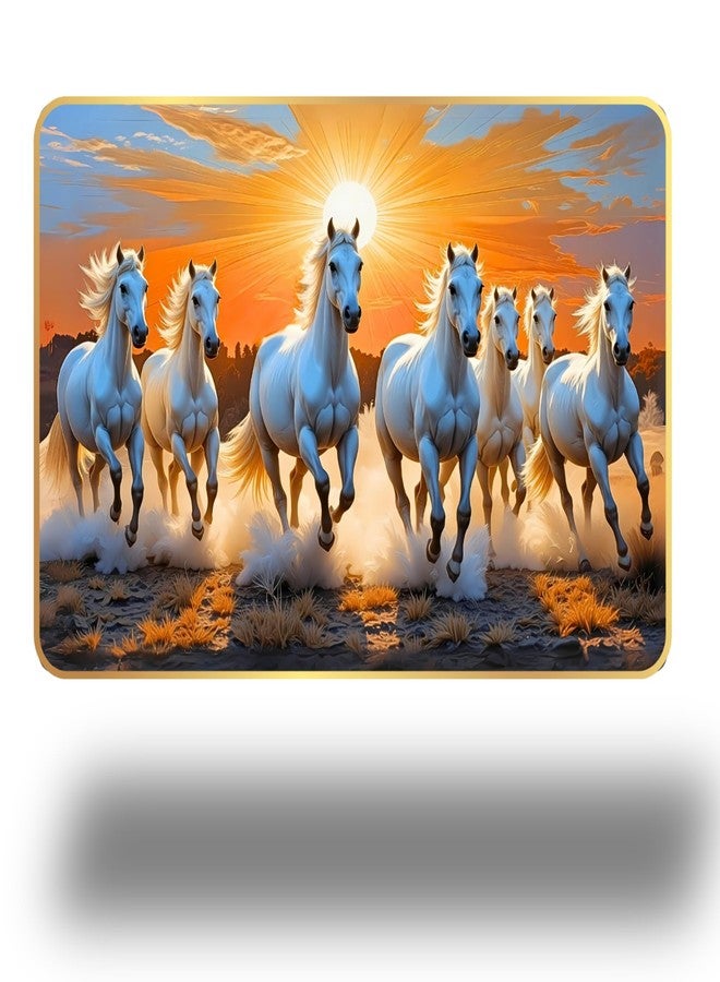 Arkasto 7 Running Horses MDF Wall Art 12x18 Inch | Golden Border Vastu Painting for Home & Office Décor | Modern Elegant Wall Hanging Frame for Living Room, Bedroom (Design 3) - Image 2