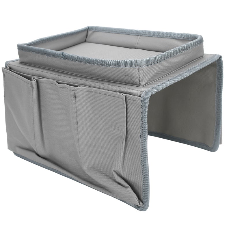 4 Pockets Sofa Armrest TV Remote Control Organizer Armchair Couch Bag with Cup Holder TrayGray - Image 1
