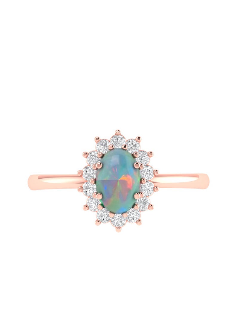 Capri Gold Diana Oval Opal and Flashing Diamond Ring in 18K Rose Gold  - Image 1