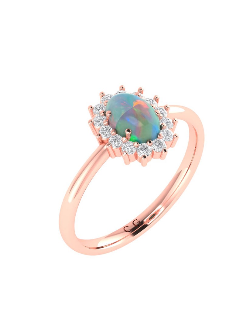 Capri Gold Diana Oval Opal and Flashing Diamond Ring in 18K Rose Gold  - Image 2