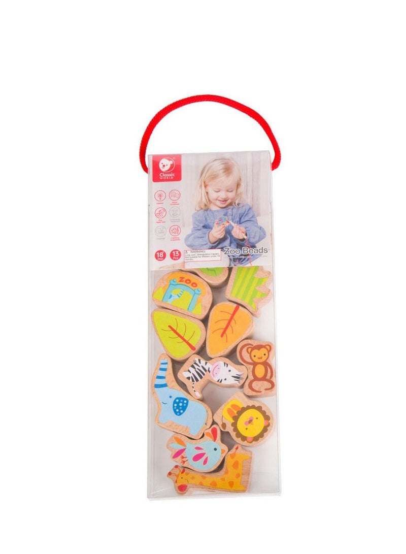Classic World Zoo Beads - Wooden Bead Set for Kids, Animal-Themed Stringing Toy, Pattern Making, Creative Play, Counting, Gift for Children, Colorful Beads for Kids