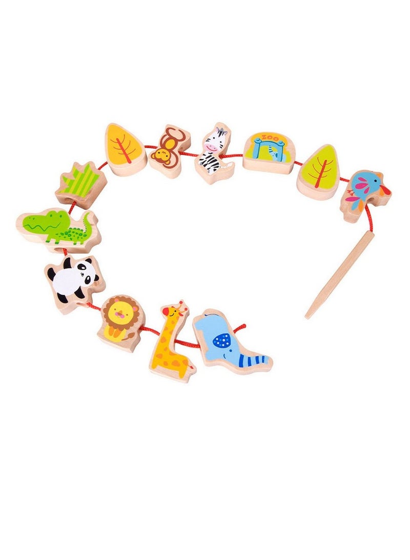 Classic World Zoo Beads - Wooden Bead Set for Kids, Animal-Themed Stringing Toy, Pattern Making, Creative Play, Counting, Gift for Children, Colorful Beads for Kids
