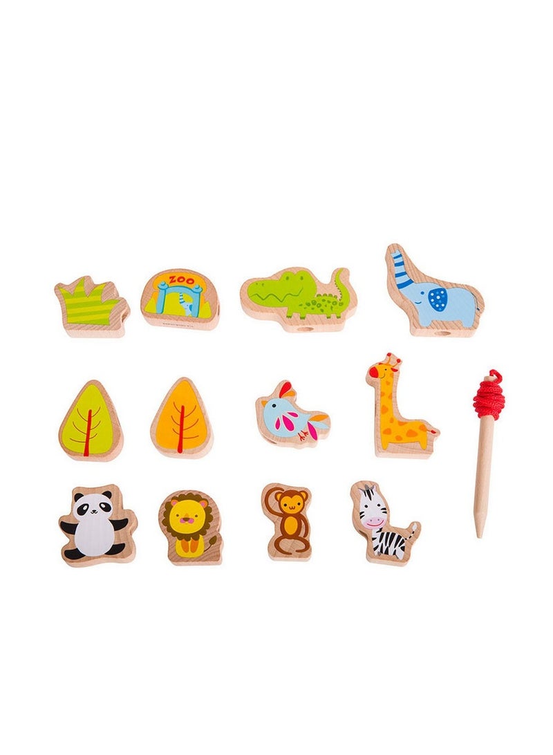 Classic World Zoo Beads - Wooden Bead Set for Kids, Animal-Themed Stringing Toy, Pattern Making, Creative Play, Counting, Gift for Children, Colorful Beads for Kids