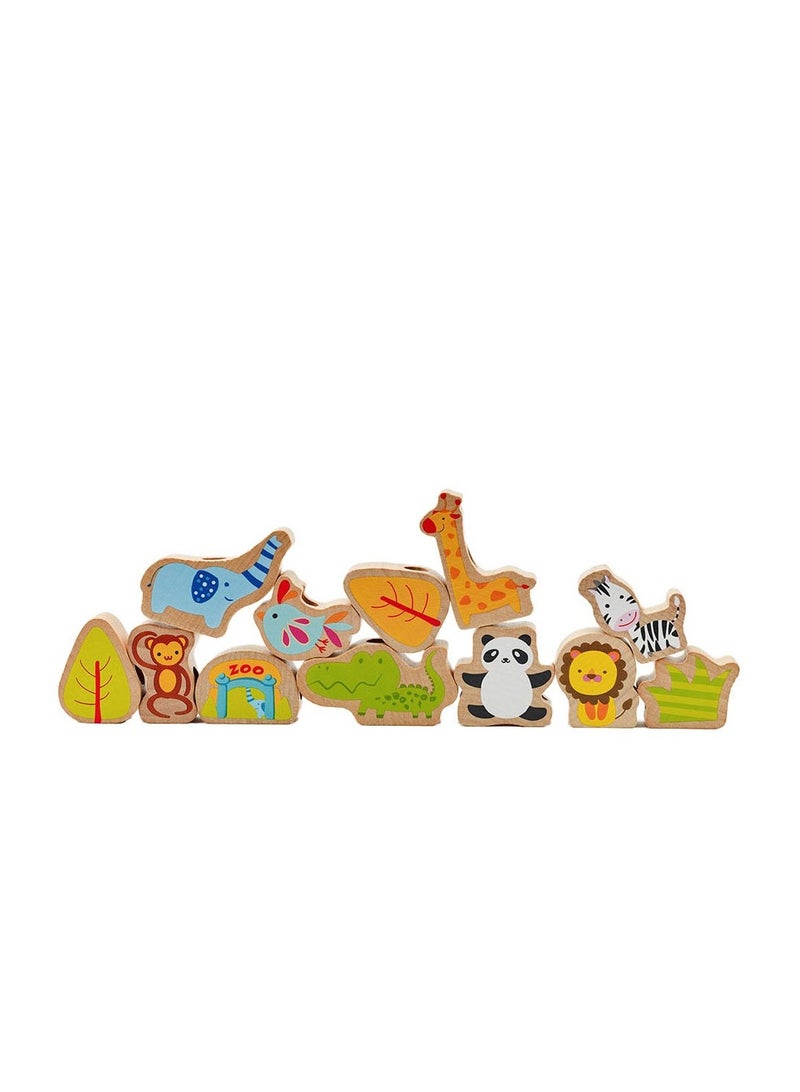 Classic World Zoo Beads - Wooden Bead Set for Kids, Animal-Themed Stringing Toy, Pattern Making, Creative Play, Counting, Gift for Children, Colorful Beads for Kids