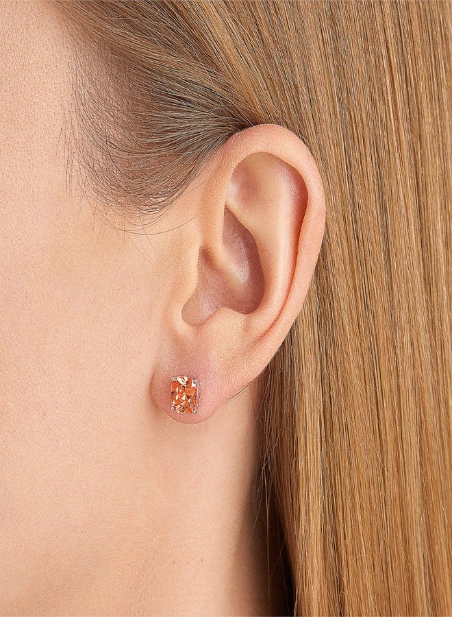 مورجان آند بايدج أقراط مرصعة بالزركونيا المكعبة بلون الشمبانيا، مصنوعة من الفضة الإسترليني عيار 925 ومطلية بالذهب الوردي عيار 14 قيراطًا، بتصميم وسادة، مضادة للحساسية، بأربعة شوكات، وظهر على شكل فراشة، بتصميم مرصع بالألماس الصناعي للنساء - Image 2