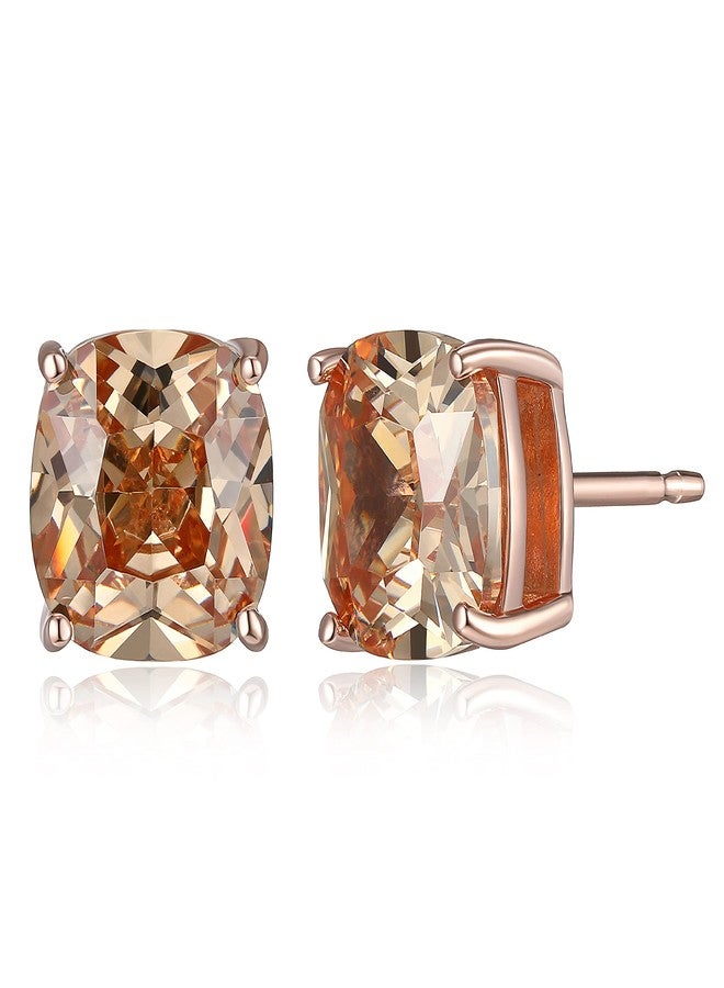 مورجان آند بايدج أقراط مرصعة بالزركونيا المكعبة بلون الشمبانيا، مصنوعة من الفضة الإسترليني عيار 925 ومطلية بالذهب الوردي عيار 14 قيراطًا، بتصميم وسادة، مضادة للحساسية، بأربعة شوكات، وظهر على شكل فراشة، بتصميم مرصع بالألماس الصناعي للنساء - Image 1