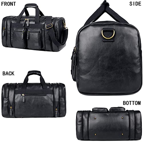 BAOSHA Vegan Leather Travel Duffel Weekender Bag Carry on Overnight Bag Sports Duffel bag For men and Women HB-21 (Black) - Image 2