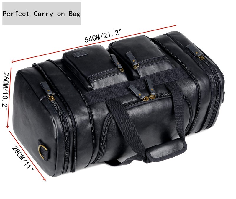 BAOSHA Vegan Leather Travel Duffel Weekender Bag Carry on Overnight Bag Sports Duffel bag For men and Women HB-21 (Black) - Image 5