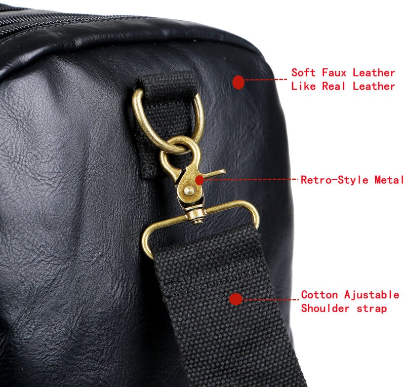 BAOSHA Vegan Leather Travel Duffel Weekender Bag Carry on Overnight Bag Sports Duffel bag For men and Women HB-21 (Black) - Image 4