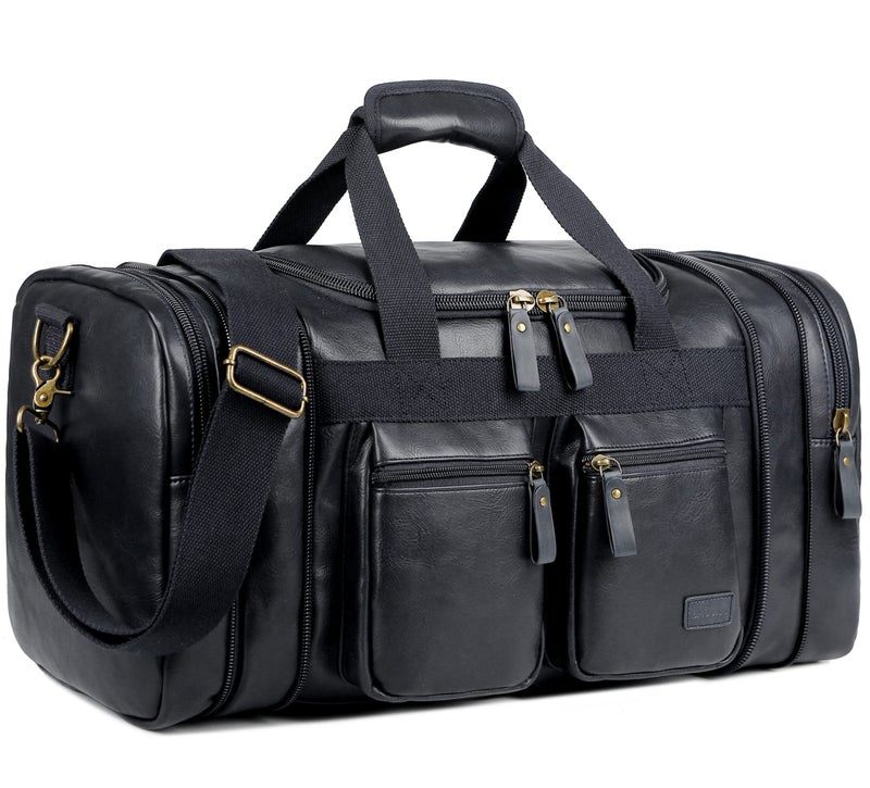 BAOSHA Vegan Leather Travel Duffel Weekender Bag Carry on Overnight Bag Sports Duffel bag For men and Women HB-21 (Black) - Image 1