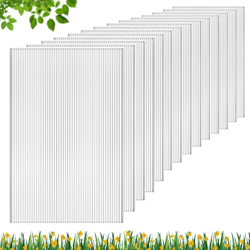 DGSL 6 Pcs Polycarbonate Greenhouse Panels, 4' x 2' x 0.16'' Twin-Wall Panels, Polycarbonate Sheet for All Weather Outdoor Garden and Greenhouse Covering - Image 1