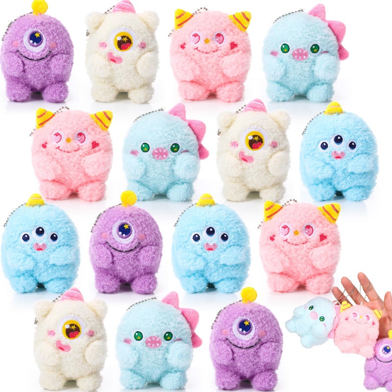 Aoriher 15 Pcs Monster Stuffed Animals Bulk Mini Plush Toys 4 Inches Small Plush Keychain Adopt a Monster for Kid Birthday Party Favor Exchange Gift Classroom Prizes Easter Basket Stuffers 5 Styles - Image 3