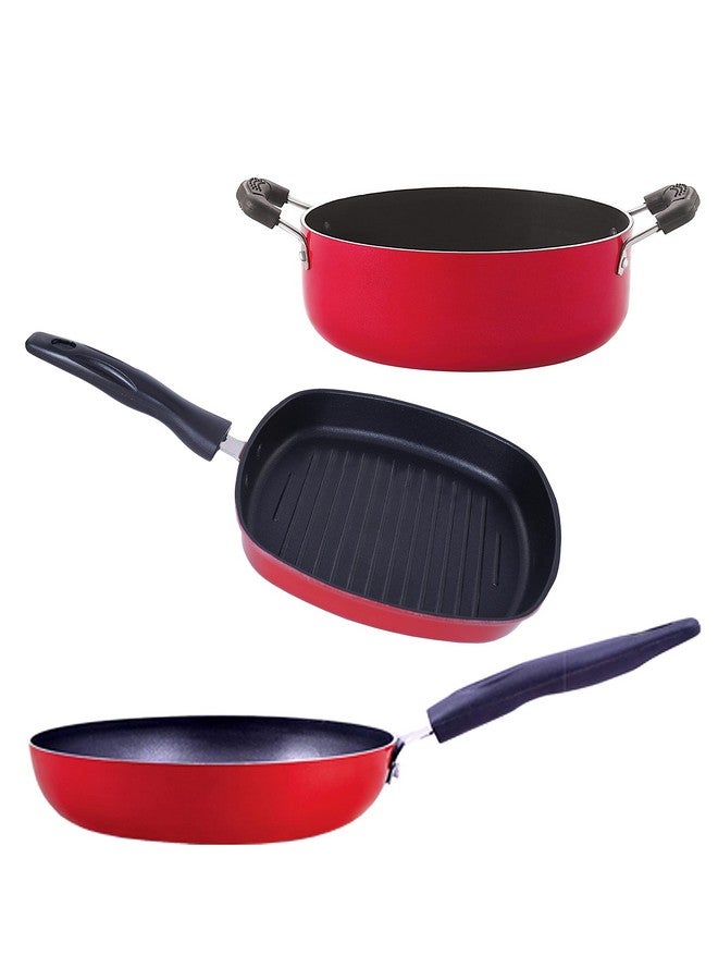 نيرلون مجموعة أدوات مطبخ NIRLON المصنوعة من الألومنيوم المطلي غير اللاصق، آمنة للاستخدام في غسالة الأطباق، مكونة من 3 قطع (CVG_GP24.5_CS24) - Image 1