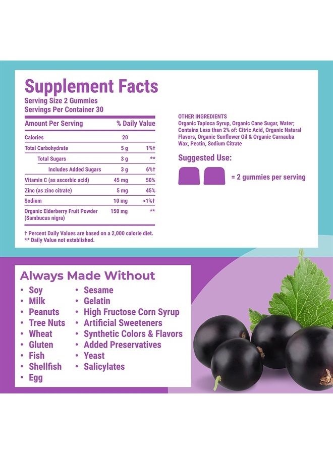 Hyland's Naturals Organic Elderberry Plus Gummies, Organic Black Elderberry with ZINC and Vitamin C, Immune Support Supplement for Adults, 60 Vegan Gummies (30 Days) - Image 2