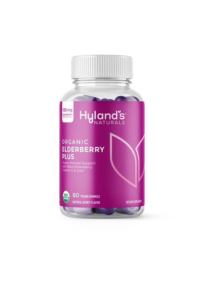 Hyland's Naturals Organic Elderberry Plus Gummies, Organic Black Elderberry with ZINC and Vitamin C, Immune Support Supplement for Adults, 60 Vegan Gummies (30 Days) - Image 1