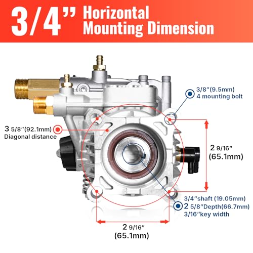 YAMATIC مضخة غسالة ضغط أفقية YAMATIC 3/4" بعمود 3400 PSI 2.5 GPM بديل لمضخة غسالة الطاقة متوافقة مع هوملايت، ترويبلت، سيمبسون، كارتشر، هوندا GC160 GC190، AR RMV 2.5G30 - Image 3