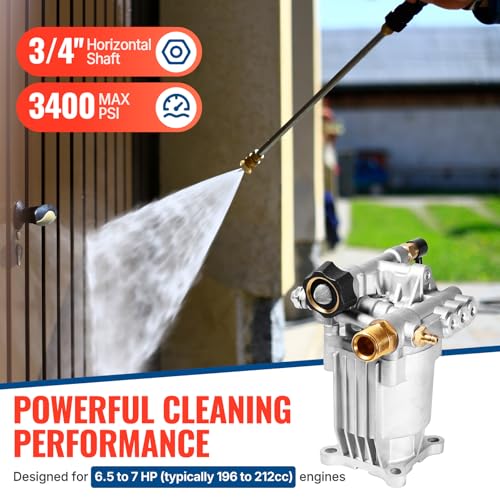YAMATIC مضخة غسالة ضغط أفقية YAMATIC 3/4" بعمود 3400 PSI 2.5 GPM بديل لمضخة غسالة الطاقة متوافقة مع هوملايت، ترويبلت، سيمبسون، كارتشر، هوندا GC160 GC190، AR RMV 2.5G30 - Image 2
