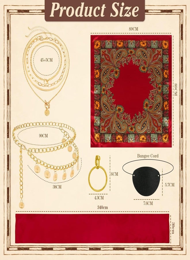 Cosrea Pirate Accessories for Women Captain Pirate Costume Women with Head Scarf Sash Chain Belt Necklace Eye Patch Party Outfit - Image 4