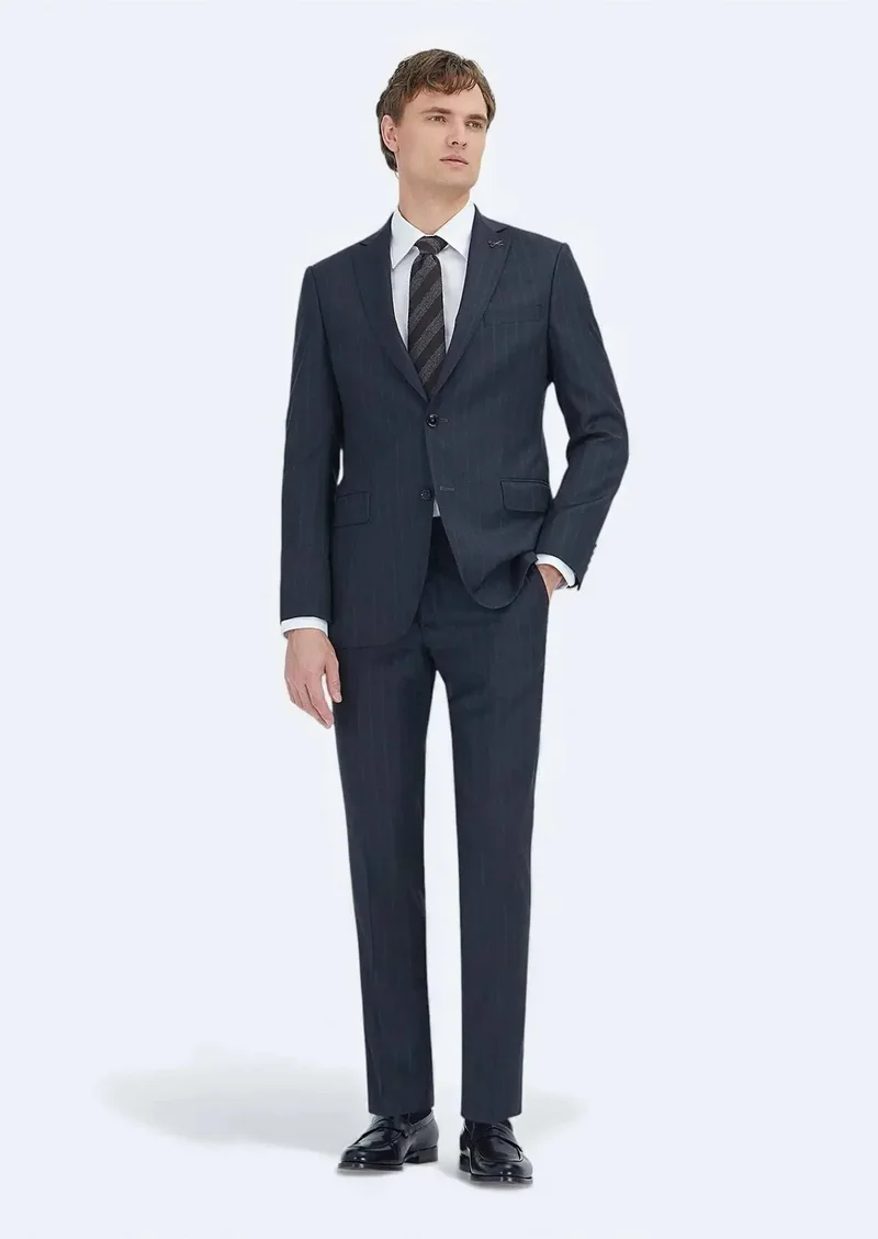 RAMSEY Hard Coal Striped Regular Fit 100% Wool Suit