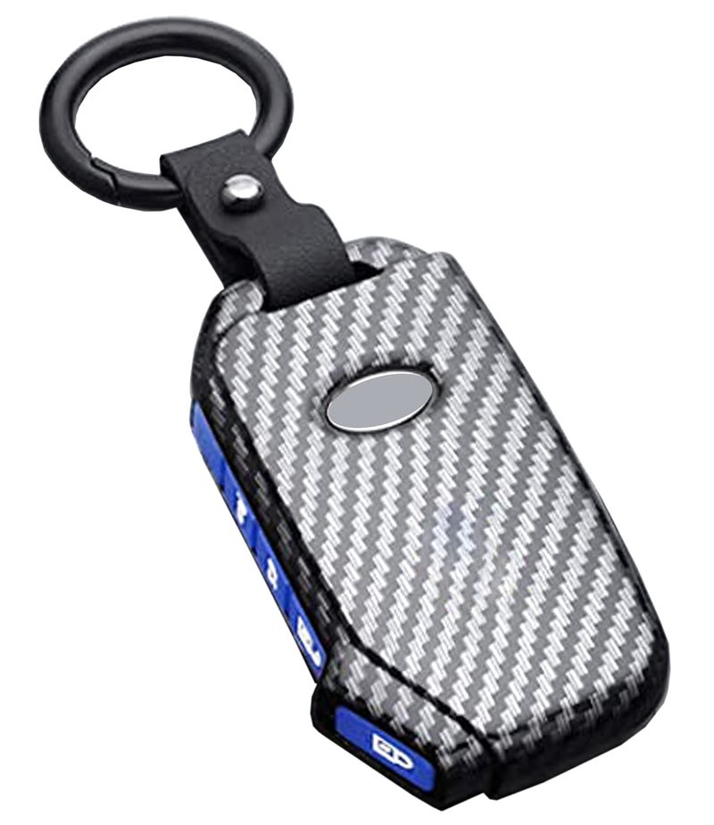 Muxkenper Key Fob Cover Case Fit for Kia Ceed Cerato Forte Niro Seltos Sorento Soul Sportage Telluride K5 Keyless Entry Remote Case Holder ABS Carbon Fiber Pattern (4 Buttons, Blue) - Image 1