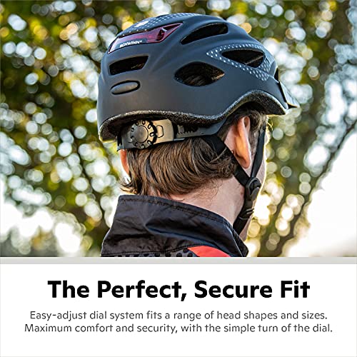 Schwinn Beam Lighted Helmet for Adults, Size 58 - 62 cm for Riders Ages 14+, Rear LED Light, Reflective Strips, Adjustable Dial and Straps, 17 Air Vents, Removable Visor, Adult Bike Helmet - Image 3