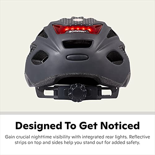 Schwinn Beam Lighted Helmet for Adults, Size 58 - 62 cm for Riders Ages 14+, Rear LED Light, Reflective Strips, Adjustable Dial and Straps, 17 Air Vents, Removable Visor, Adult Bike Helmet - Image 2