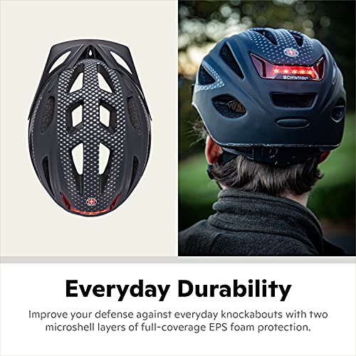 Schwinn Beam Lighted Helmet for Adults, Size 58 - 62 cm for Riders Ages 14+, Rear LED Light, Reflective Strips, Adjustable Dial and Straps, 17 Air Vents, Removable Visor, Adult Bike Helmet - Image 4