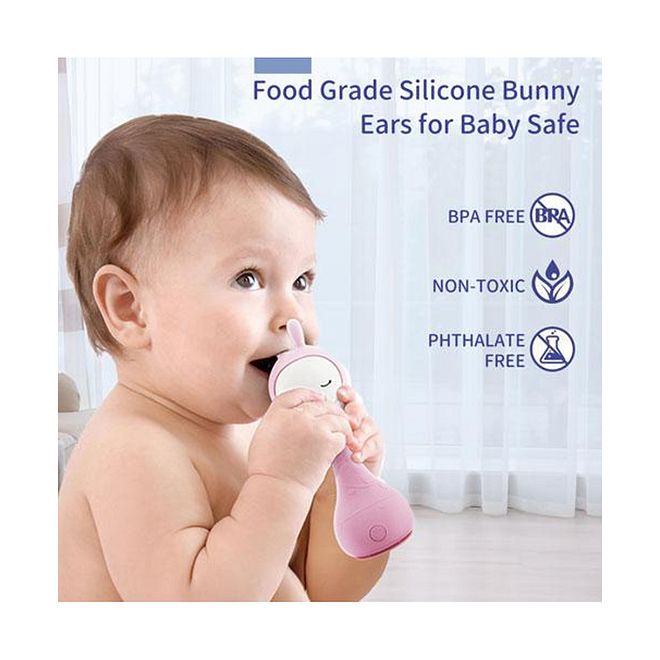 Alilo Smarty Shake & Tell Rattle - BPA-Free Pink, Glowing Chewable Ears, Hi-Fi Sound, Educational Color & Sound Toy for 0 Months - Image 5