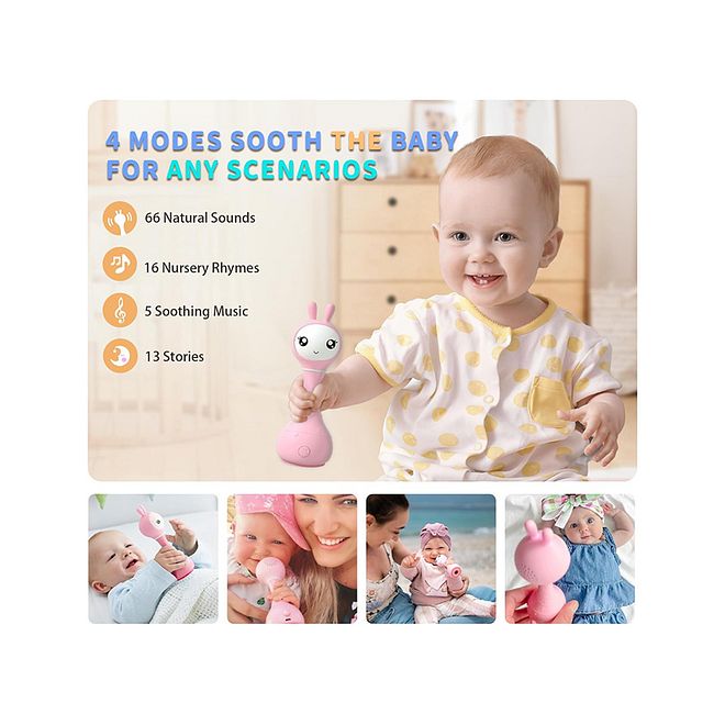 Alilo Smarty Shake & Tell Rattle - BPA-Free Pink, Glowing Chewable Ears, Hi-Fi Sound, Educational Color & Sound Toy for 0 Months - Image 3