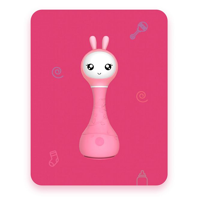 Alilo Smarty Shake & Tell Rattle - BPA-Free Pink, Glowing Chewable Ears, Hi-Fi Sound, Educational Color & Sound Toy for 0 Months - Image 1