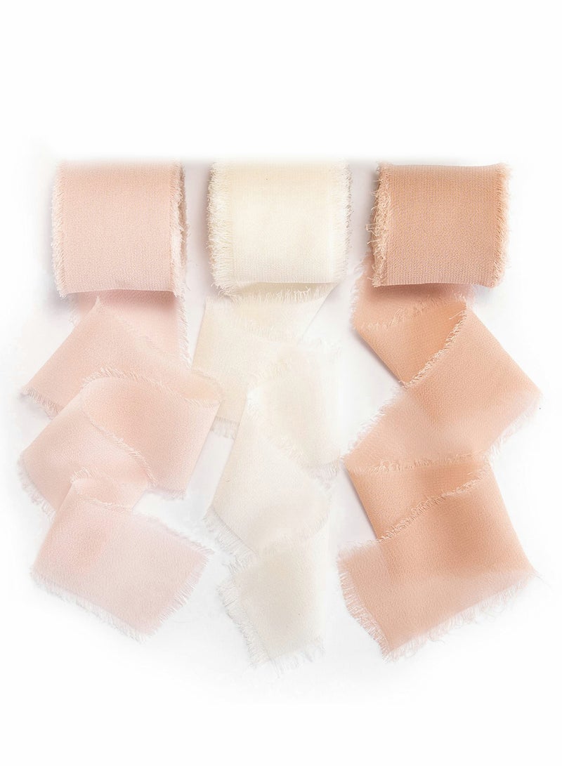 Excefore شريط شيفون مهدب مصنوع يدويًا، 3 لفات 4 سم × 5 ياردة (4.5 م) مجموعة شرائط برتقالية تشبه الحرير لدعوات الزفاف، وباقات الزفاف، وتغليف الهدايا، والحرف اليدوية اليدوية - Image 1