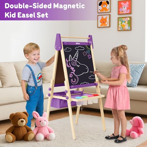 Belleur AllinOne Art Easel for Kids Adjustable Double Sided Easel for Toddlers with Magnetic Whiteboard DryErase Chalk Board Paper Roll Child Painting Easel for Kid 28 Birthday GiftPurple - Image 5