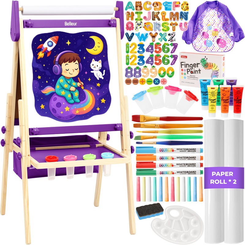 Belleur AllinOne Art Easel for Kids Adjustable Double Sided Easel for Toddlers with Magnetic Whiteboard DryErase Chalk Board Paper Roll Child Painting Easel for Kid 28 Birthday GiftPurple - Image 3
