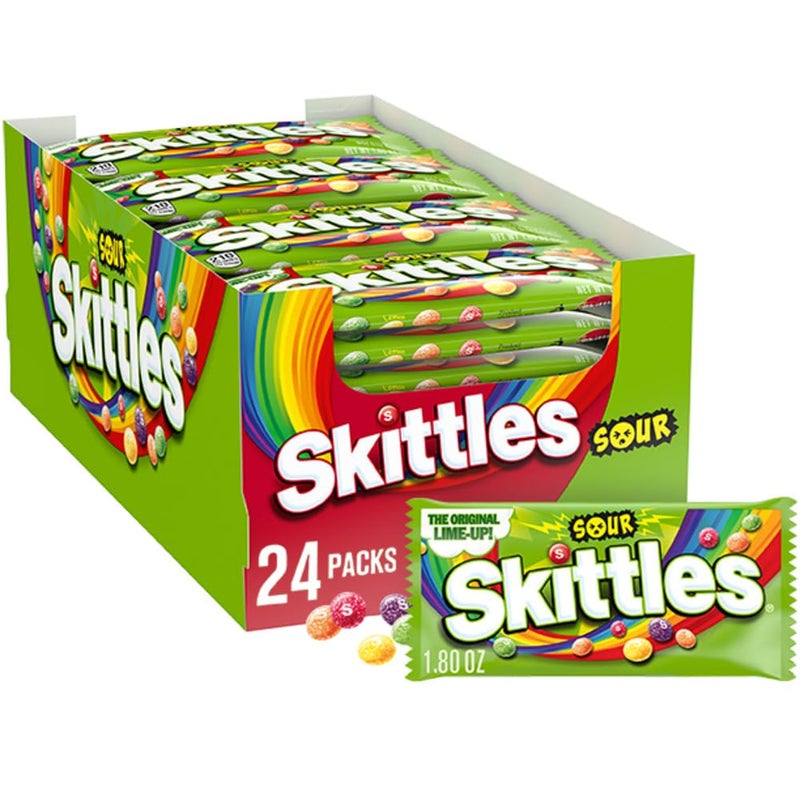 SKITTLES Sours Individually Wrapped Full Size Chewy Candy Packs, 24 Ct Bulk Box - Image 1