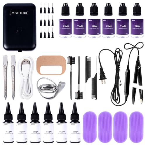 Prosa V light hair extensions kit, Professional Hair Extensions Installation Kit, V light machine*1 V light hair removal tool*1 v light hair extensions glue*6, glue remover *6. (black machine set) - Image 1